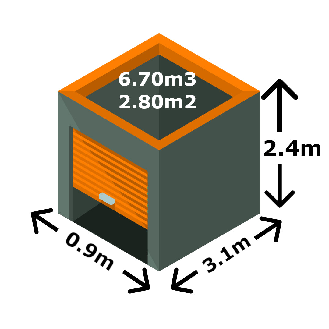Storage Unit No. 17 - 6.7m3 / 2.8m2 [0.9m Wide x 3.1m Deep  x 2.4m High] - Per month